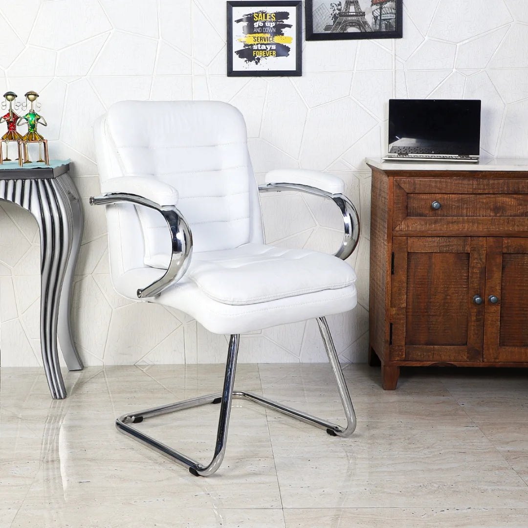 Braxon Visitor Chair with Armrest (White) Lifestyle View