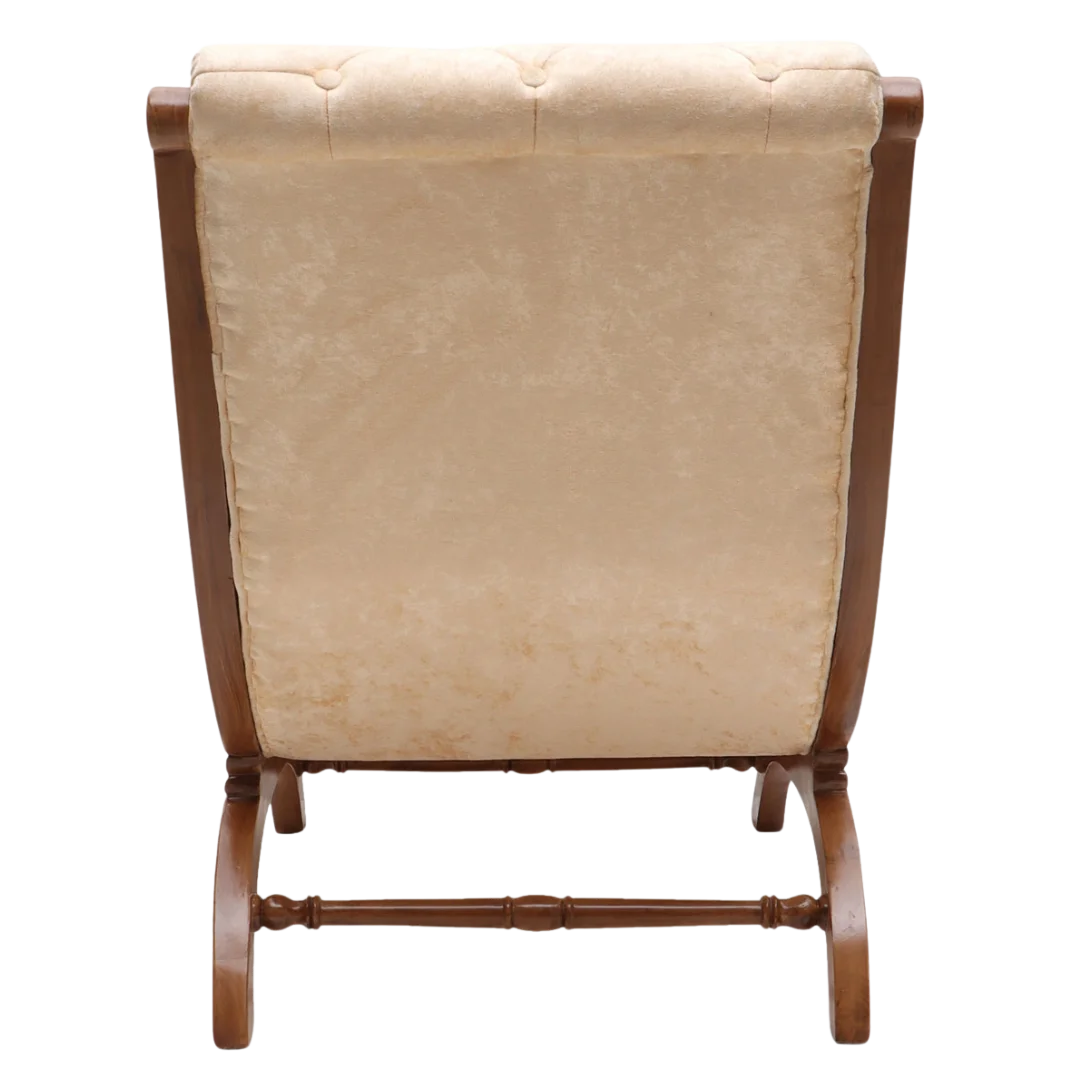 Butros Fabric Upholstered Aaram Chair (Teak Gold) side view back view