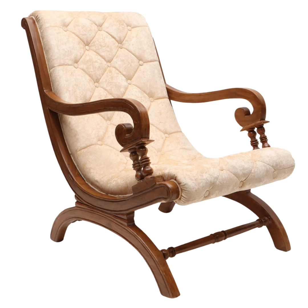 Butros Fabric Upholstered Aaram Chair with FootRest (Teak Gold)