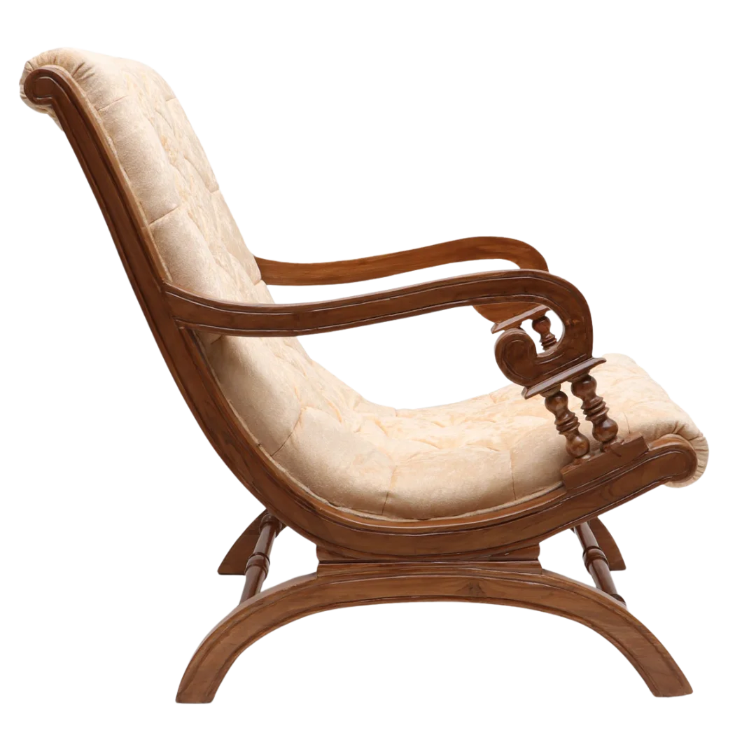 Butros Fabric Upholstered Aaram Chair with FootRest (Teak Gold)