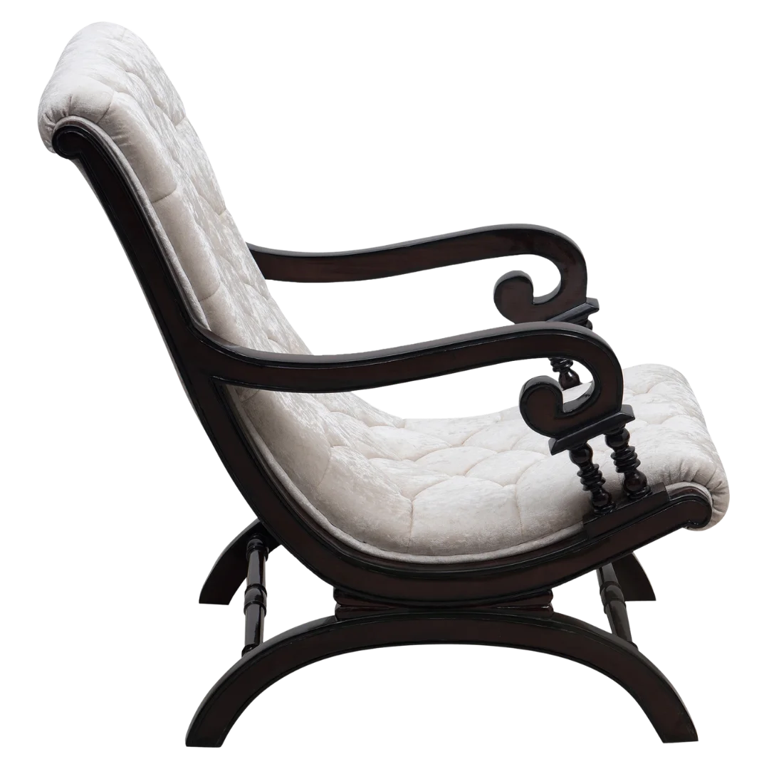 Butros Fabric Upholstered Aaram Chair without FootRest (Brown Silver) side view