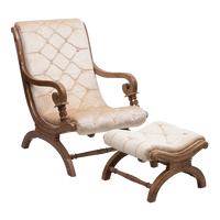 Butros Fabric Upholstered Aaram Chair with FootRest (Teak Gold) side angle