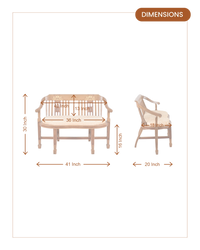 Canasto Solid Wood Love Sofa (Teak) dimensions