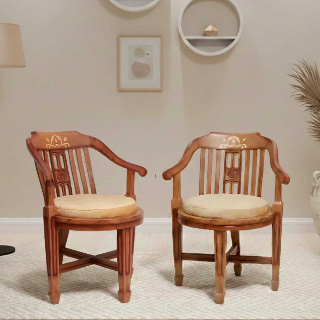 Canasto Teak Wood Arm Chairs (Teak Beige) lifestyle image