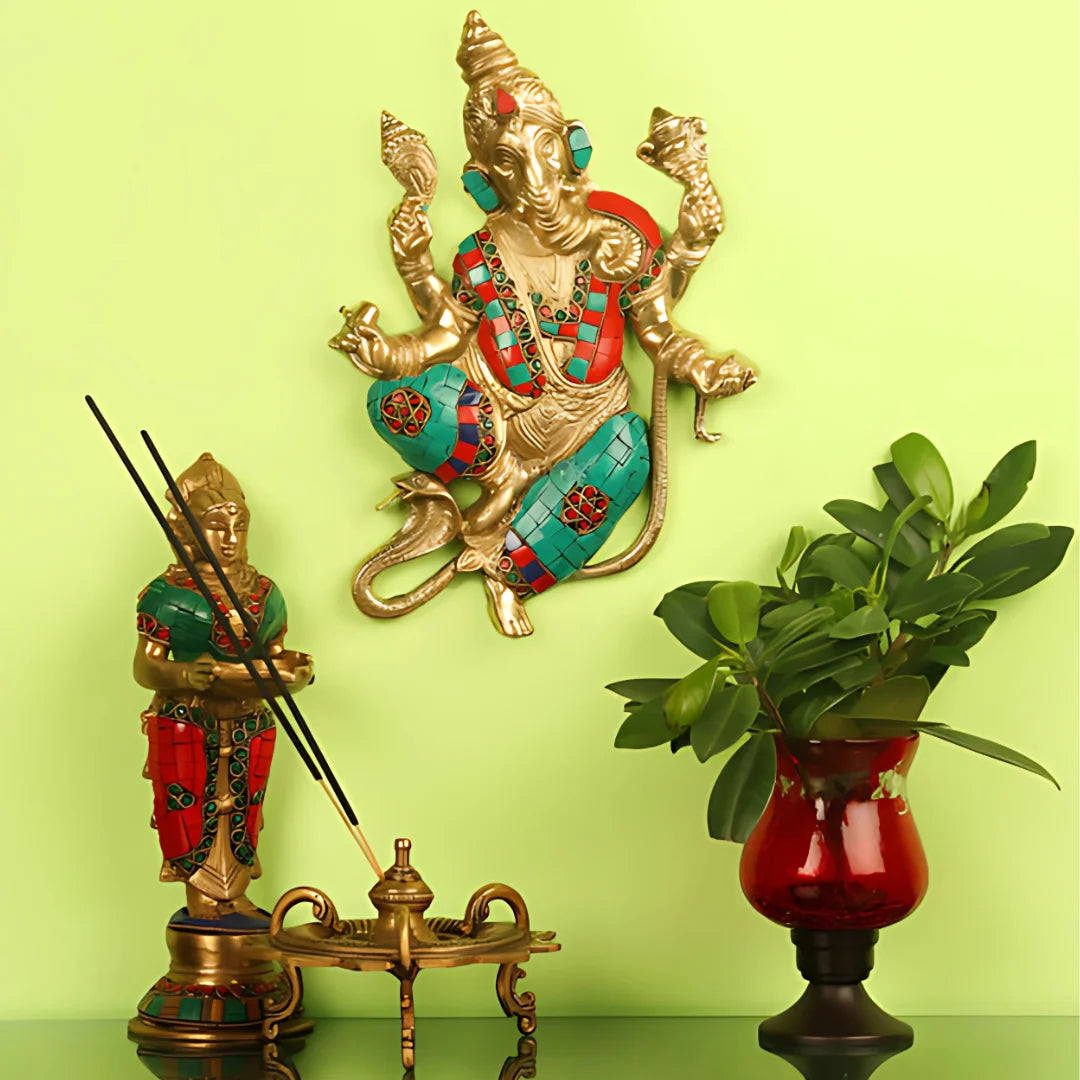 Colorful Brass Wall Hanging Ganesha Idol lifestyle view