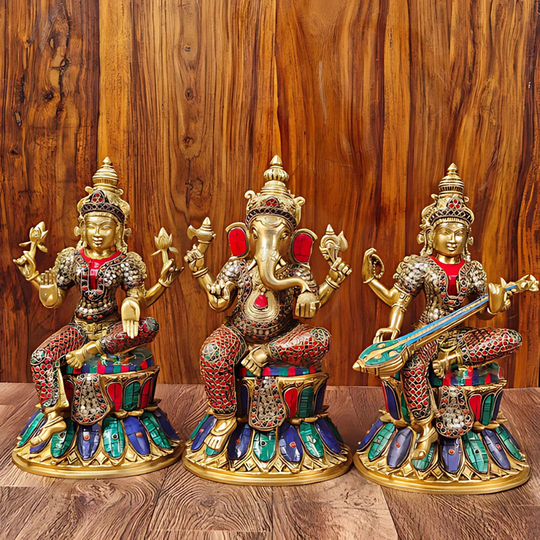 Colorful Stonework Brass Idol Set lifestyle view