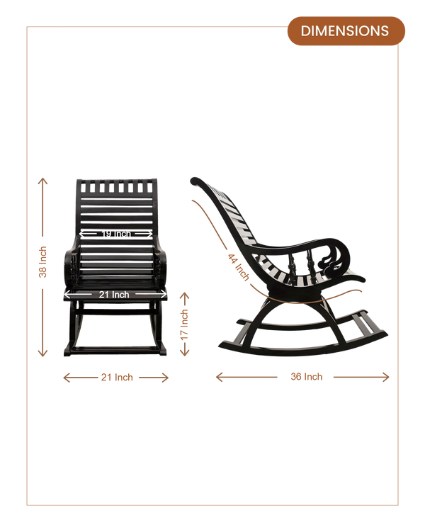 Colorodo Teak Wood Rocking Chair (Black) dimensions