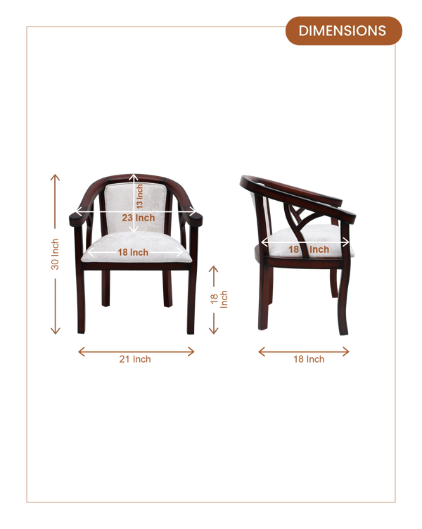 Comfy Teak Wood Fabric Upholstered Arm Chairs (Brown Silver) dimensions