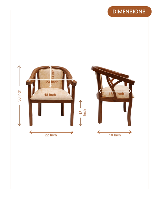 Comfy Teak Wood Fabric Upholstered Arm Chairs (Teak-Beige) dimensions