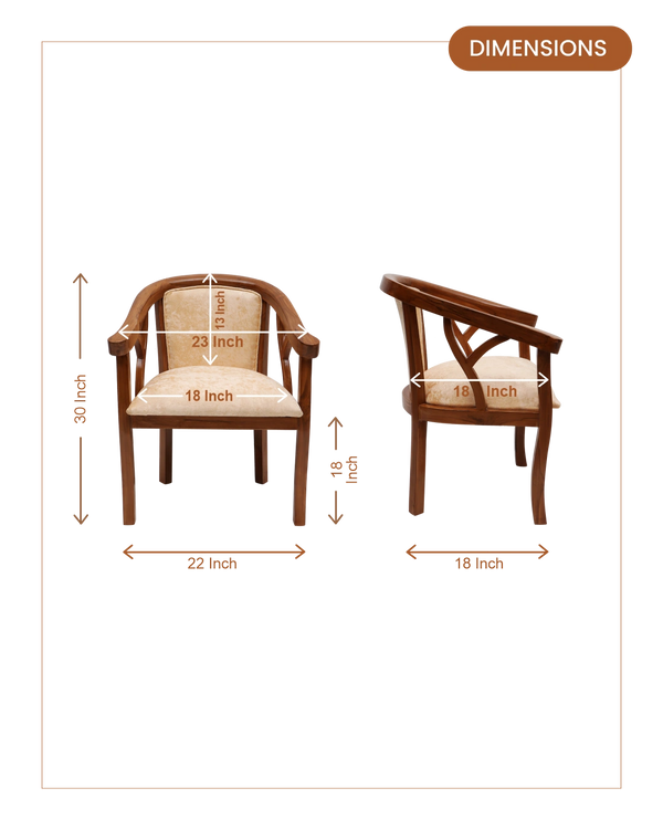Comfy Teak Wood Fabric Upholstered Arm Chairs (Teak-Beige) dimensions