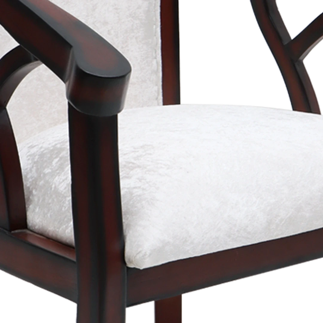 Comfy Teak Wood Fabric Upholstered Arm Chairs in Brown-Silver color zoom view cushion