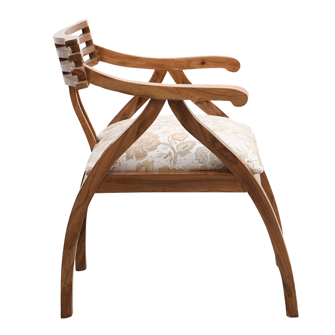 Cubico Modern Upholstered Armchair with Tapered Legs in Teak Biege color side view