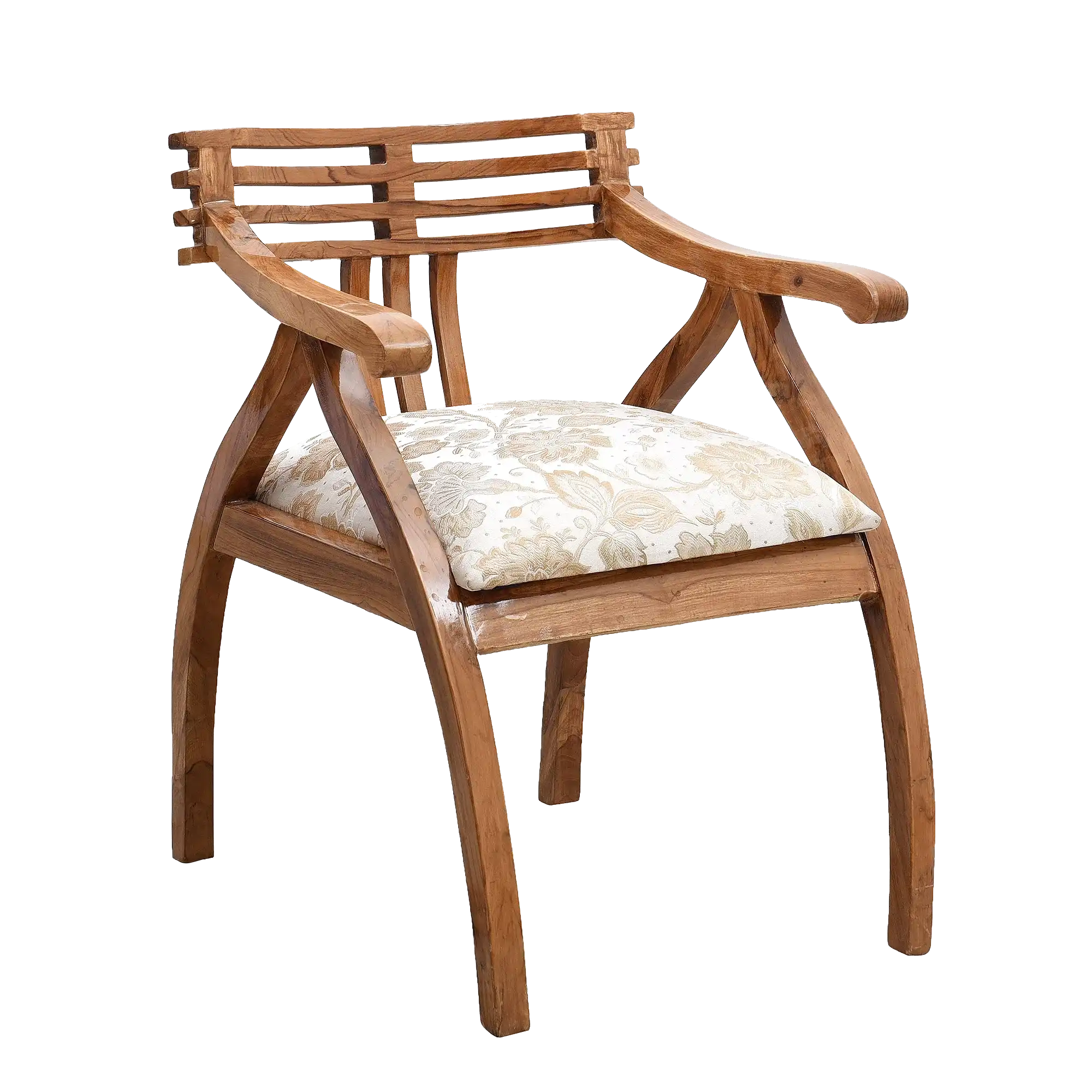 Cubico Modern Upholstered Armchair with Tapered Legs in Teak Biege color 45° side view
