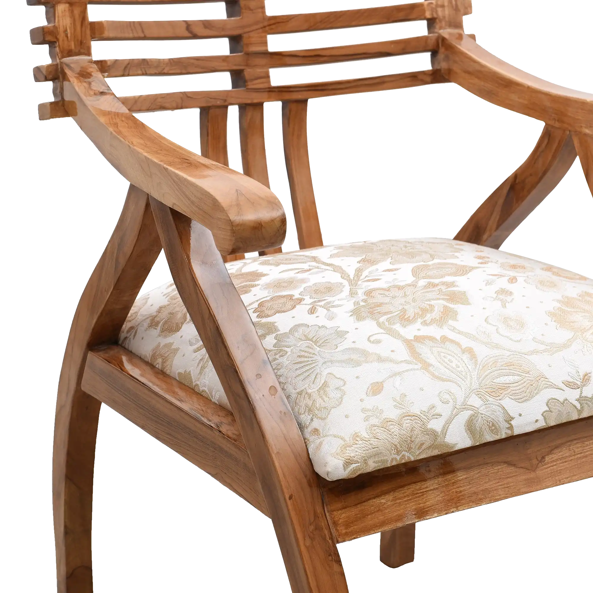 Cubico Modern Upholstered Armchair with Tapered Legs in Teak Biege color zoom view seat