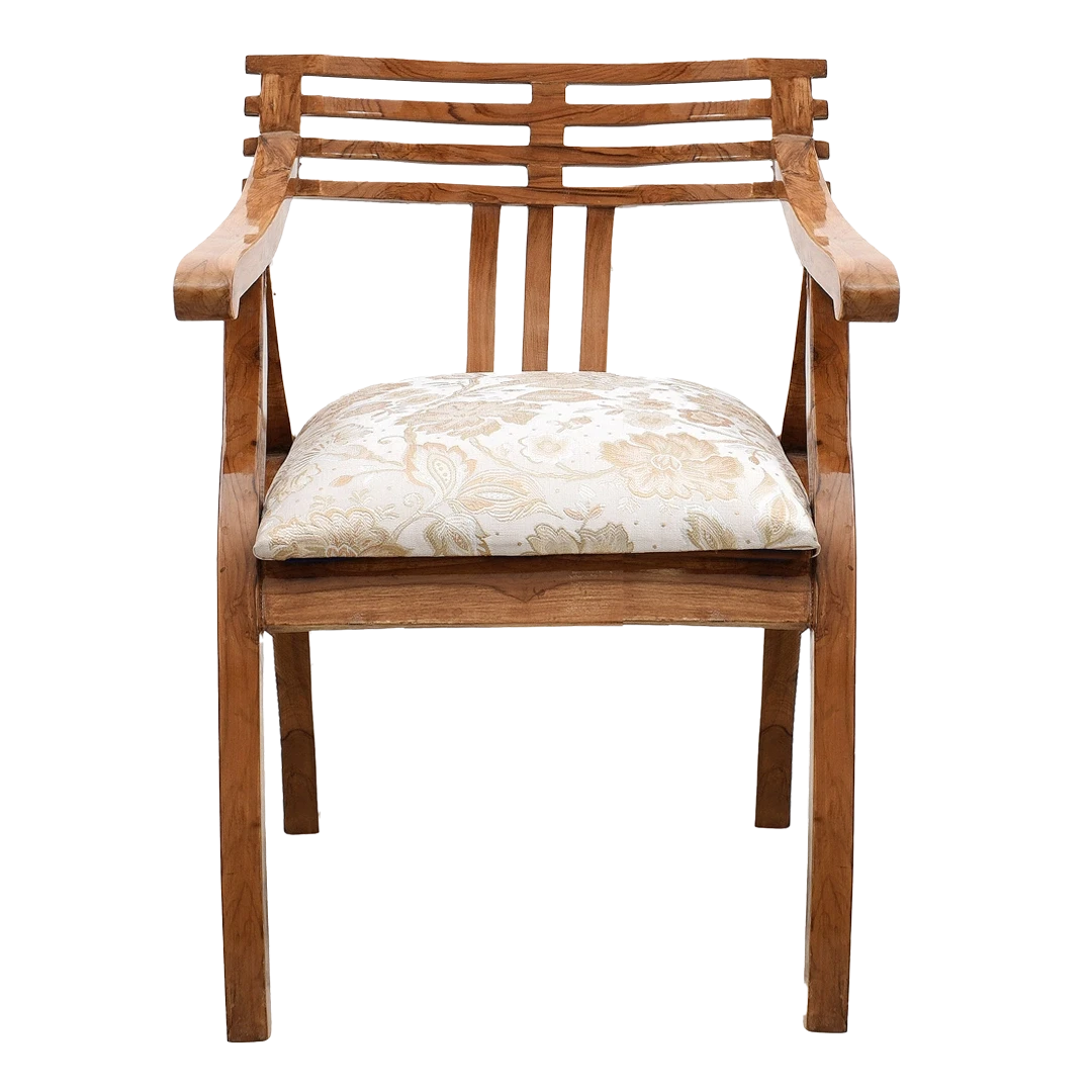 Cubico Modern Upholstered Armchair with Tapered Legs in Teak Biege color front view