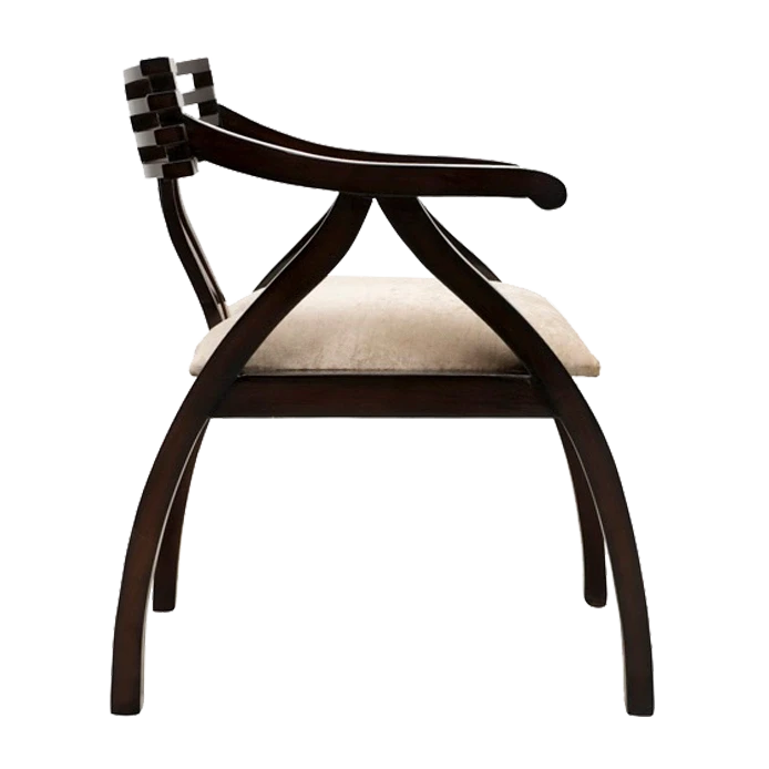 Cubico Modern Upholstered Armchair with Tapered Legs in Brown Silver color side view