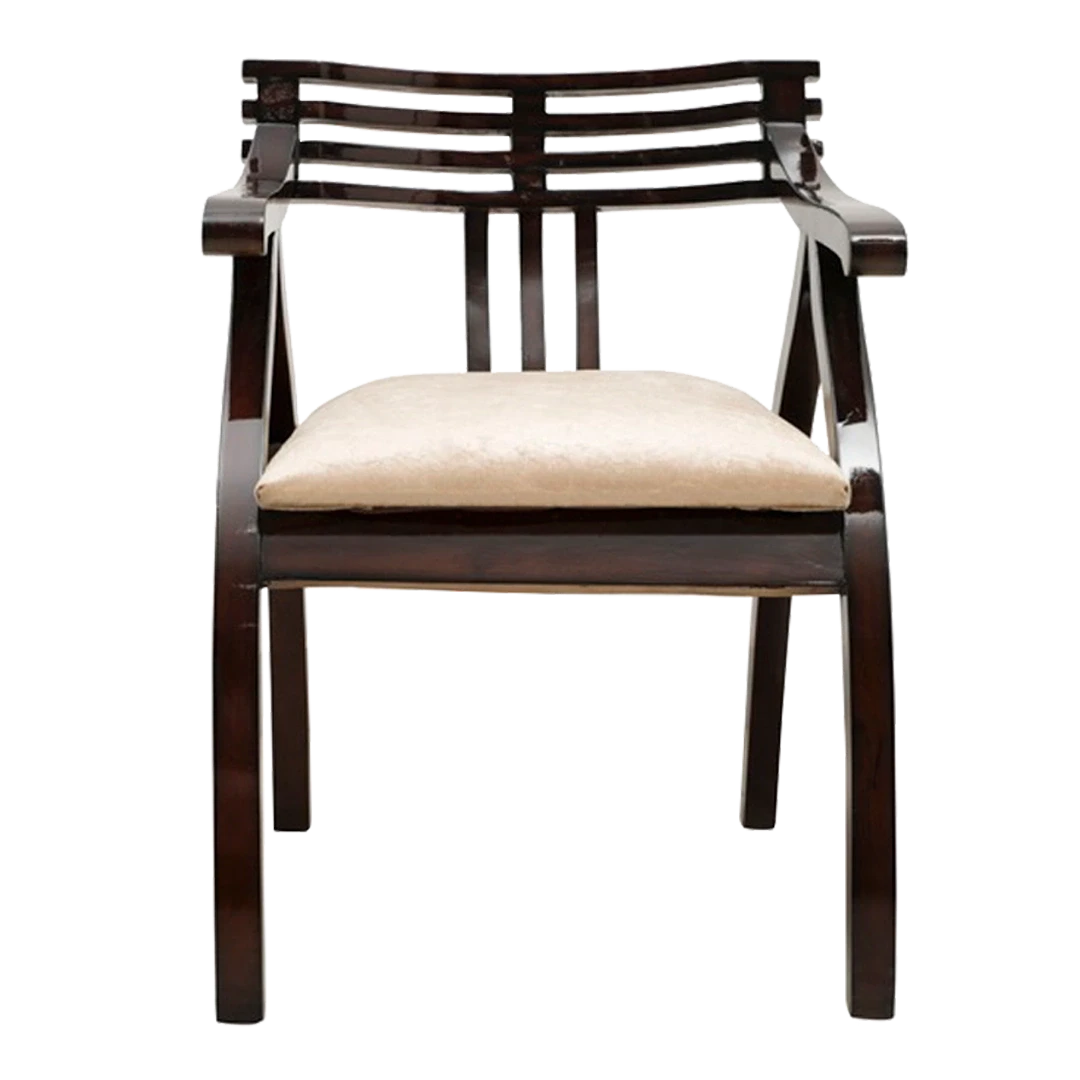 Cubico Modern Upholstered Armchair with Tapered Legs in Brown Silver color front view