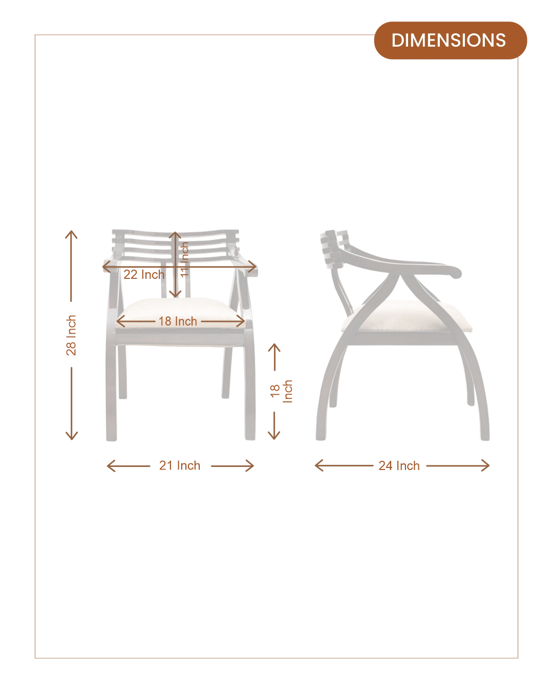 Cubico Teak Wood Arm Chairs (Brown Silver) dimensions