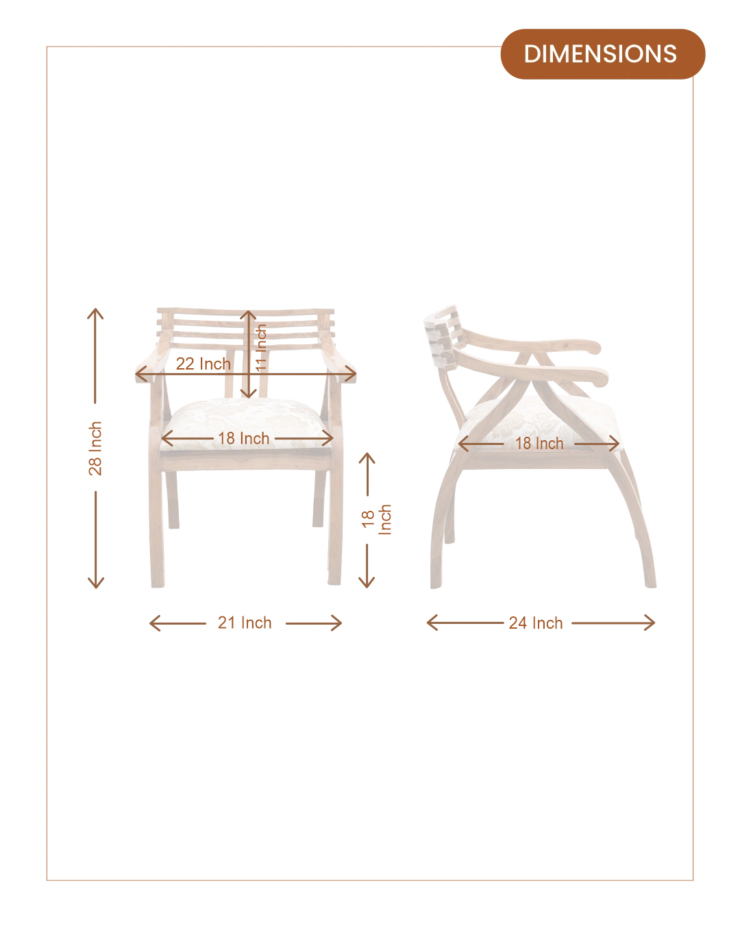 Cubico Teak Wood Arm Chairs (Teak Beige) dimensions