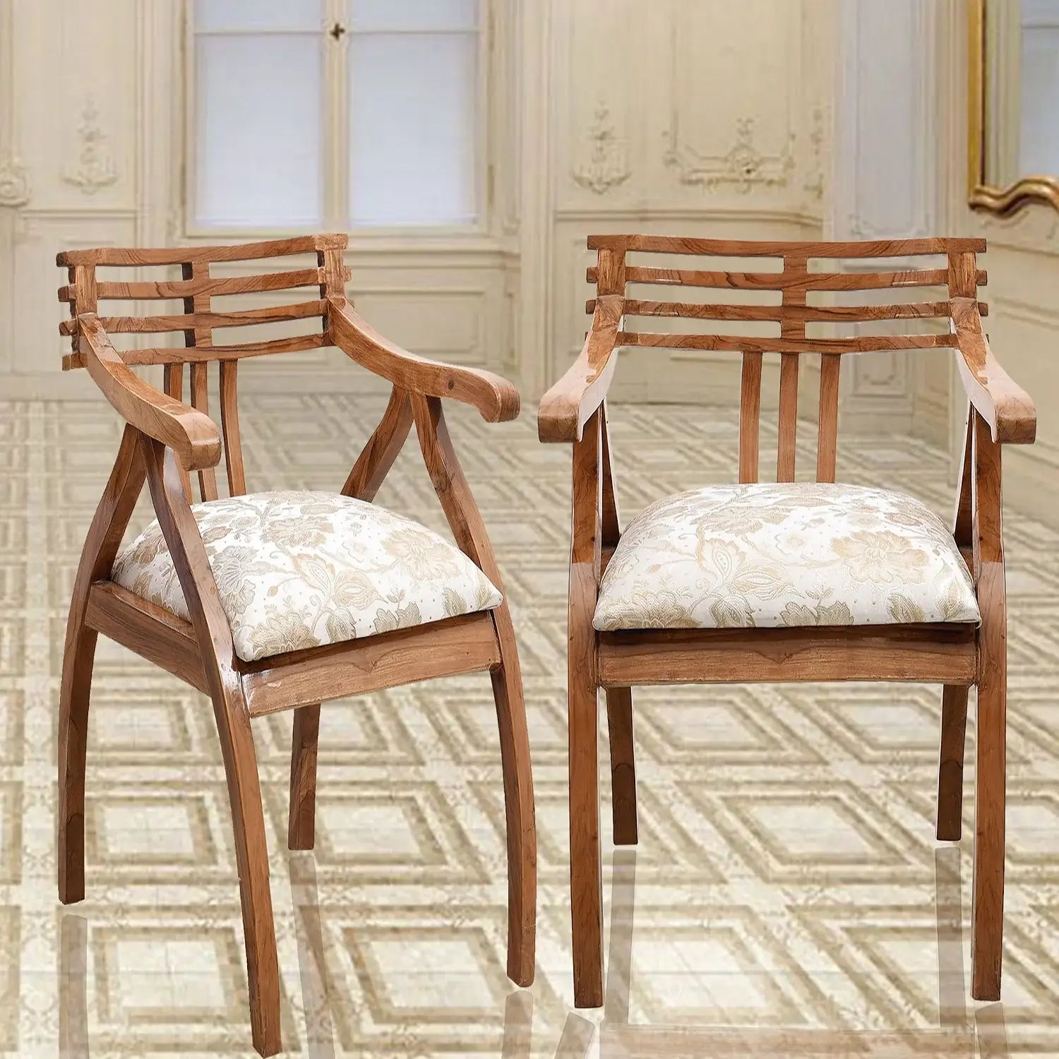 Cubico Modern Upholstered Armchair with Tapered Legs Teak Beige color lifestyle image