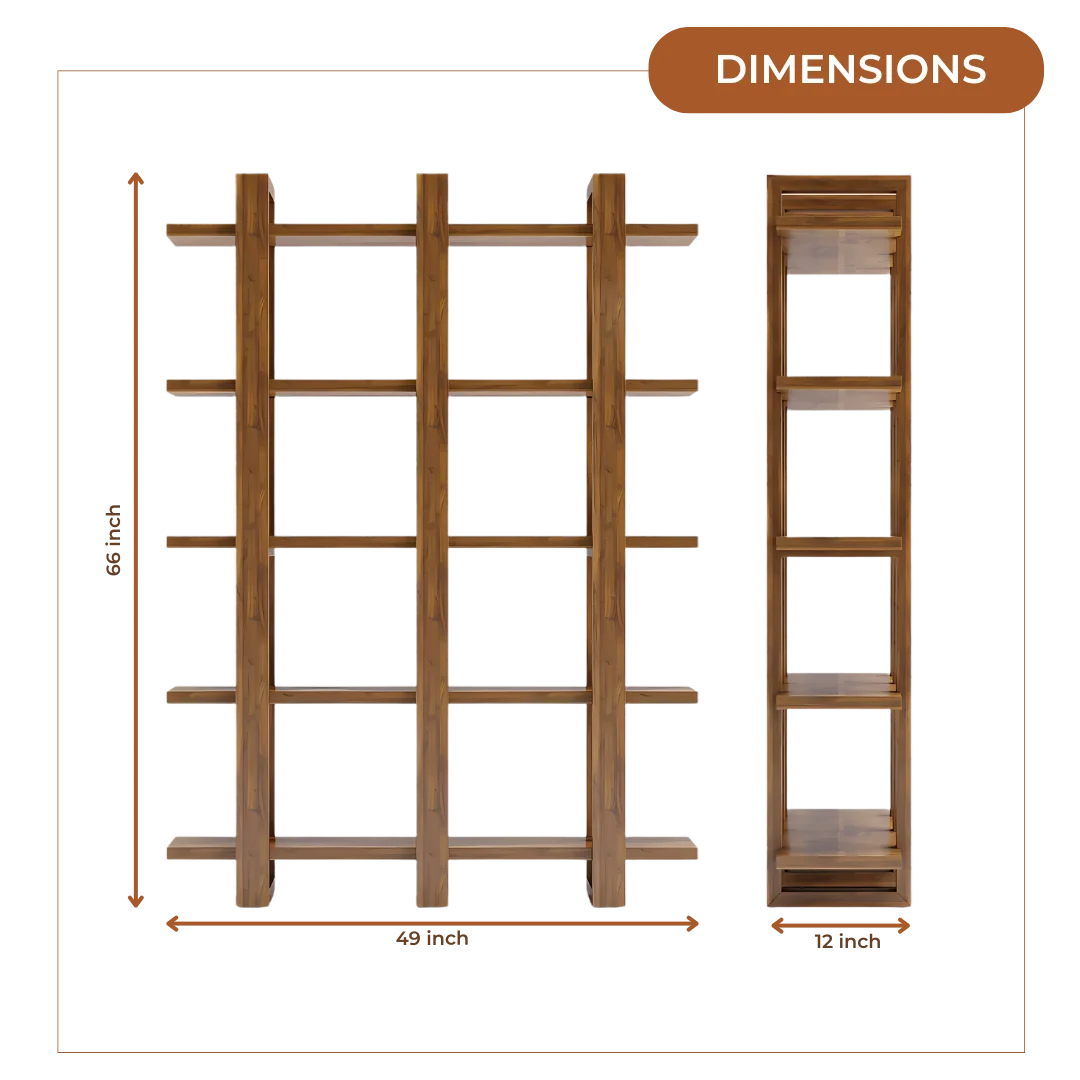 Cubria Wood Book Shelf (Teak) dimensions