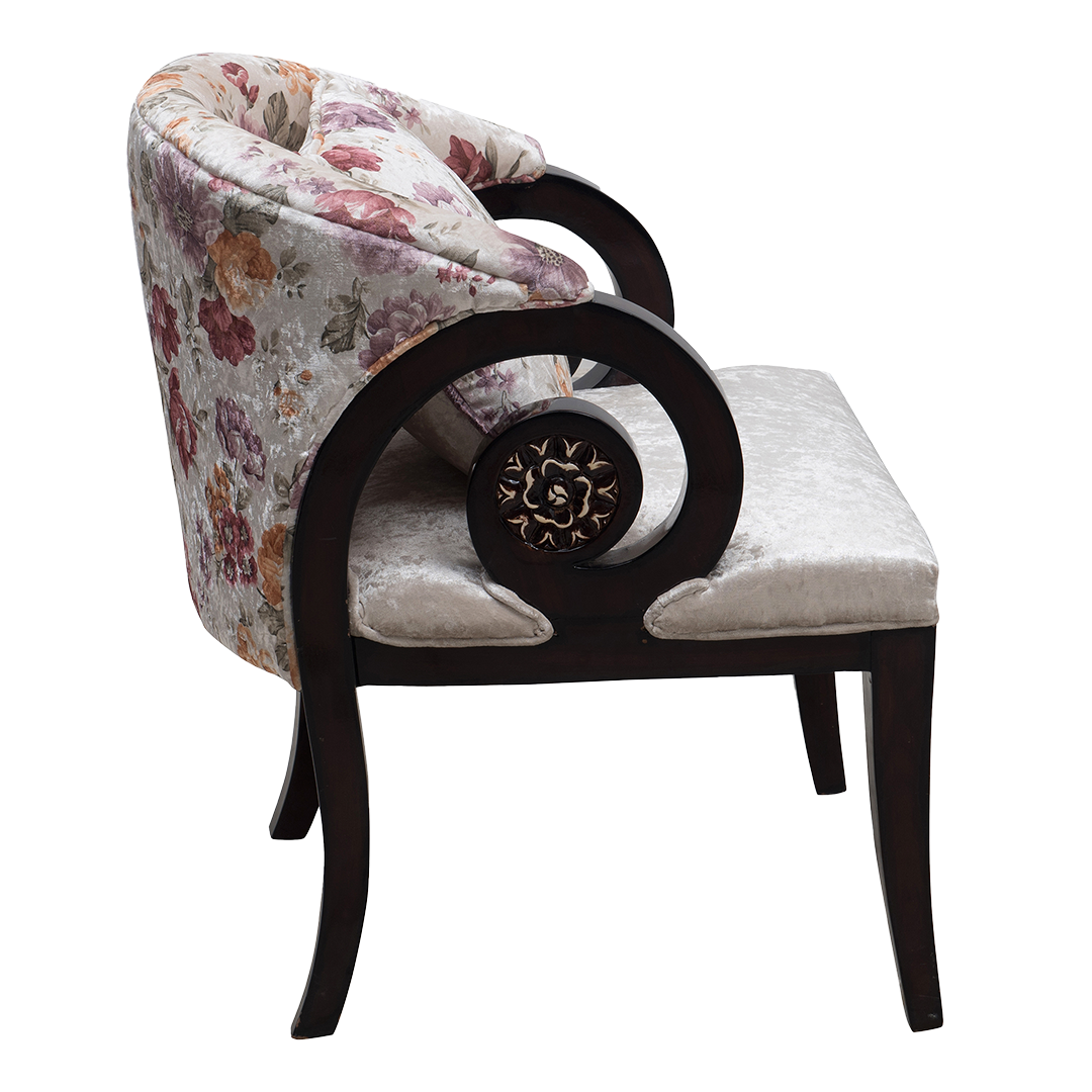 Ellipsum Teak Wood Fabric Upholstered Arm Chair (Brown)
