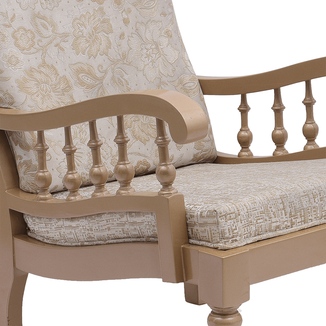 Ancient INDIA Teak Wood Fabric Upholstered Arm Chairs (Teak Beige)