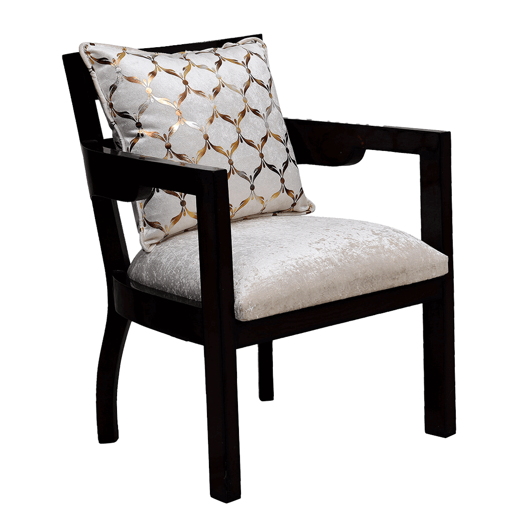 Projakto Teak Wood Fabric Upholstered Arm Chair (Brown Silver)
