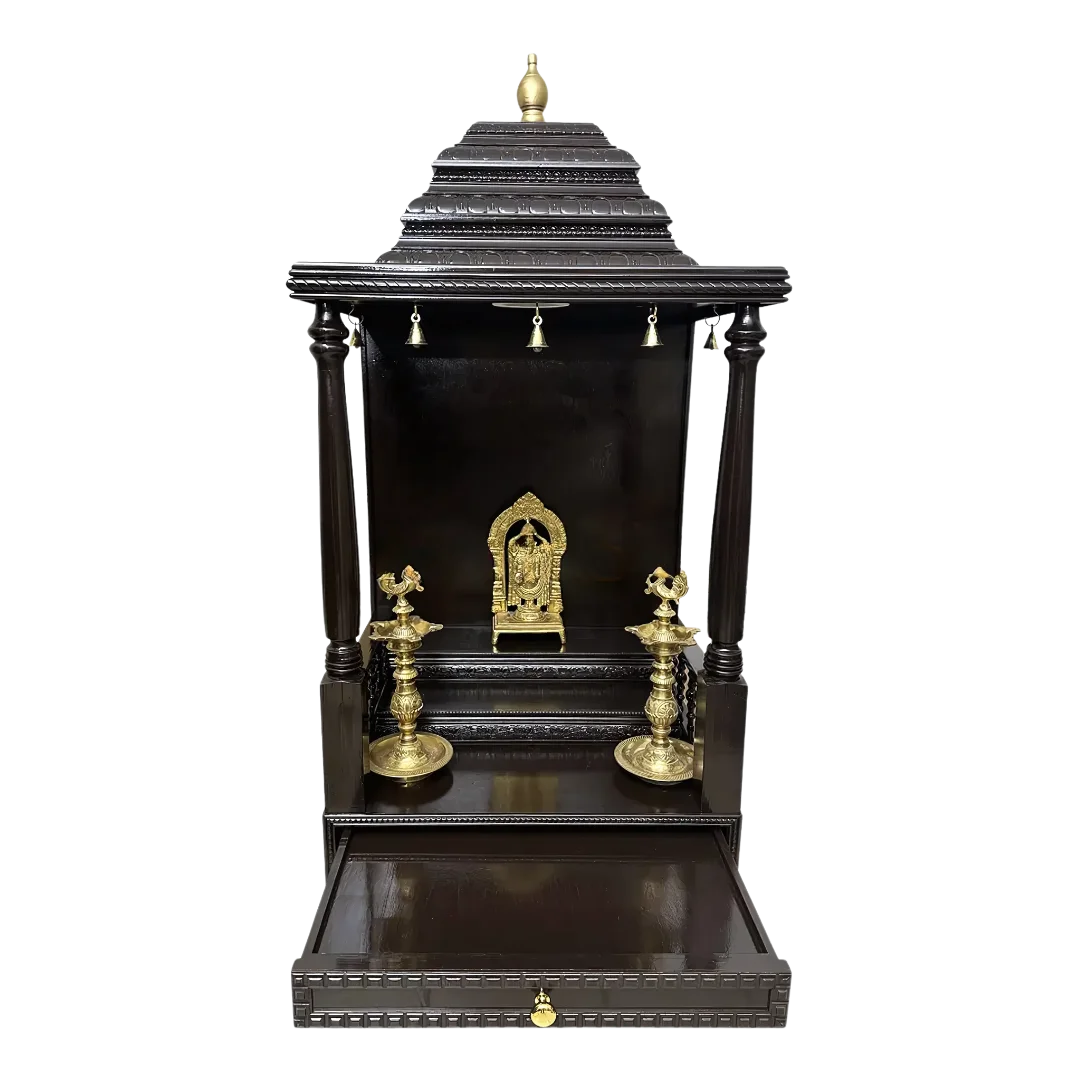 Dakshina Teak Wood Mandap (Dark Brown) open door view