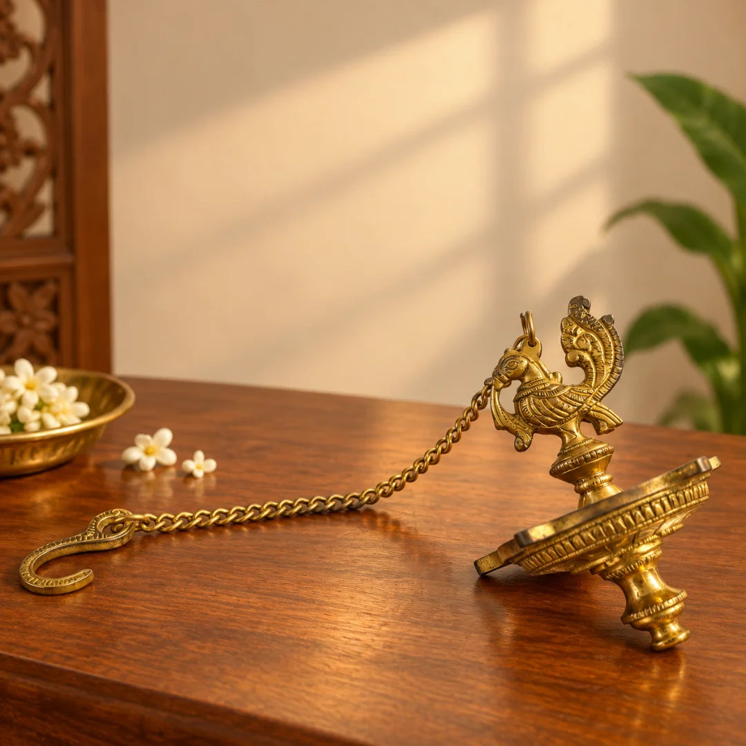 Deepanjali Brass Hanging Diya Placed on table