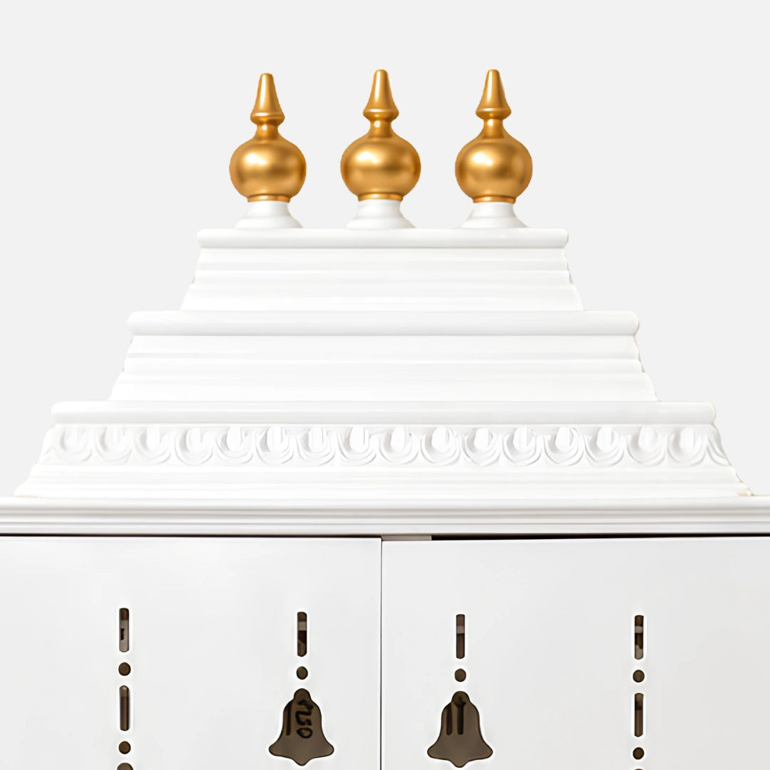 Devakriti Teak Wood Pooja Mandir With Doors (White) Zoom view on dome