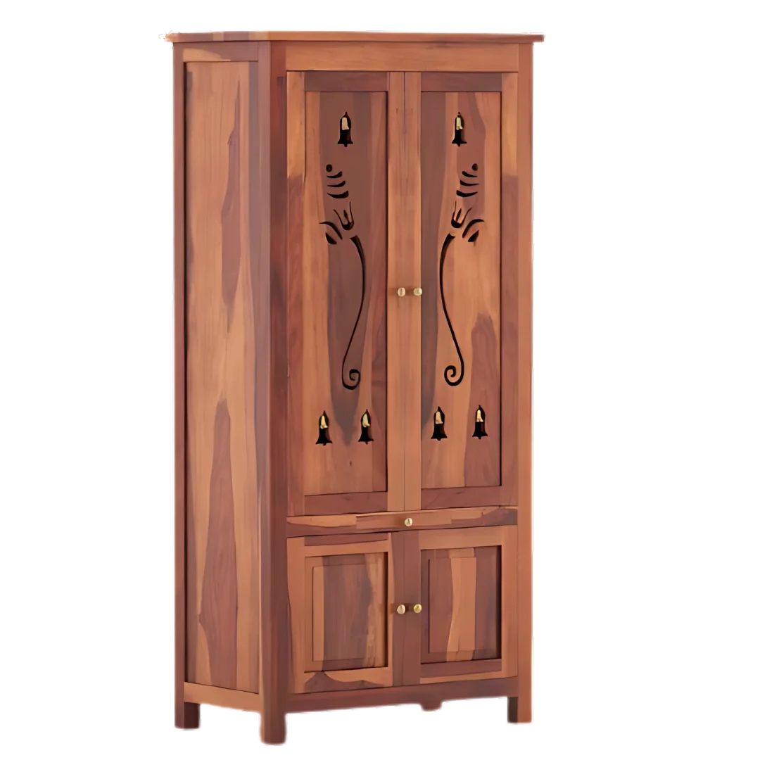 Devansh Teak Wood Pooja Mandap with Door (Teak) side view