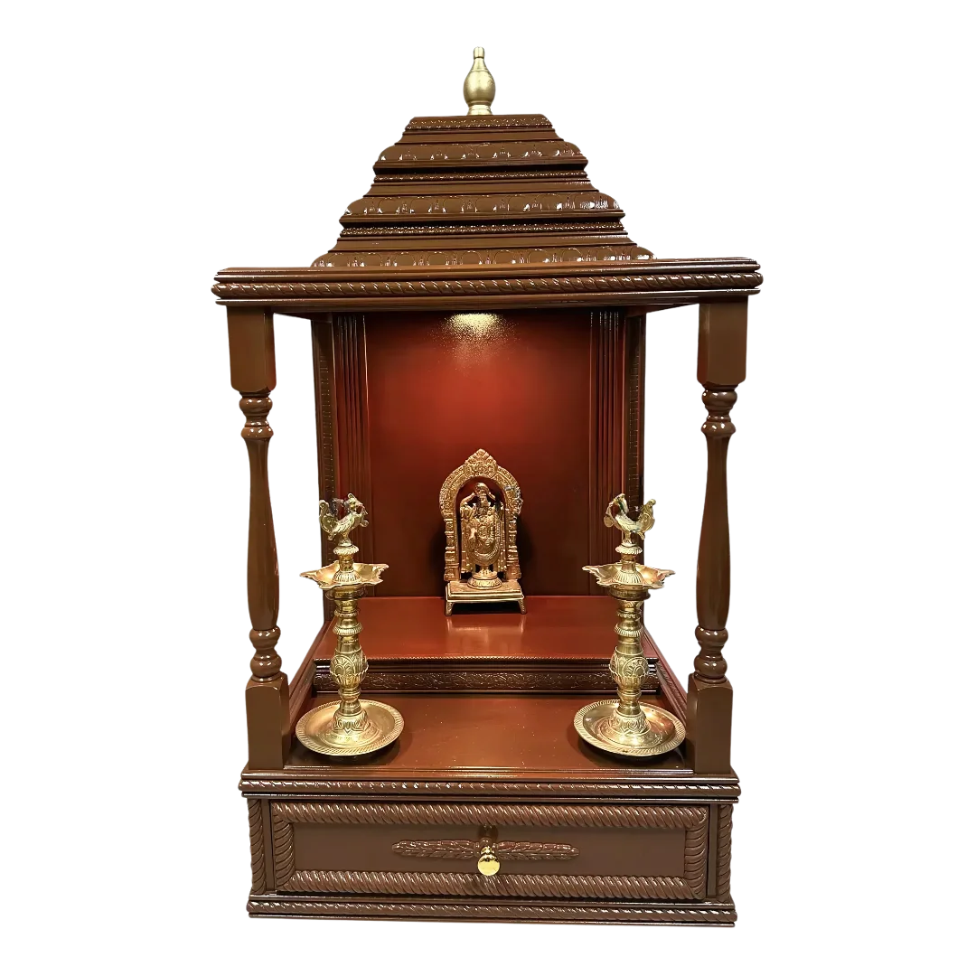 Devashraya Teak Wood Mandir (Brown) front view