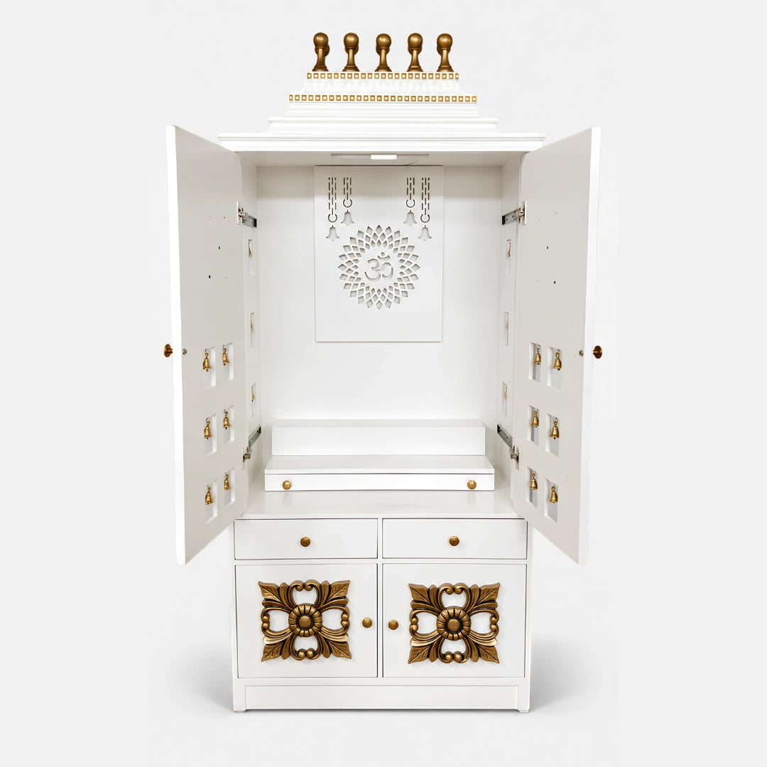 Devkosh Teak Wood Mandap (White) open doors