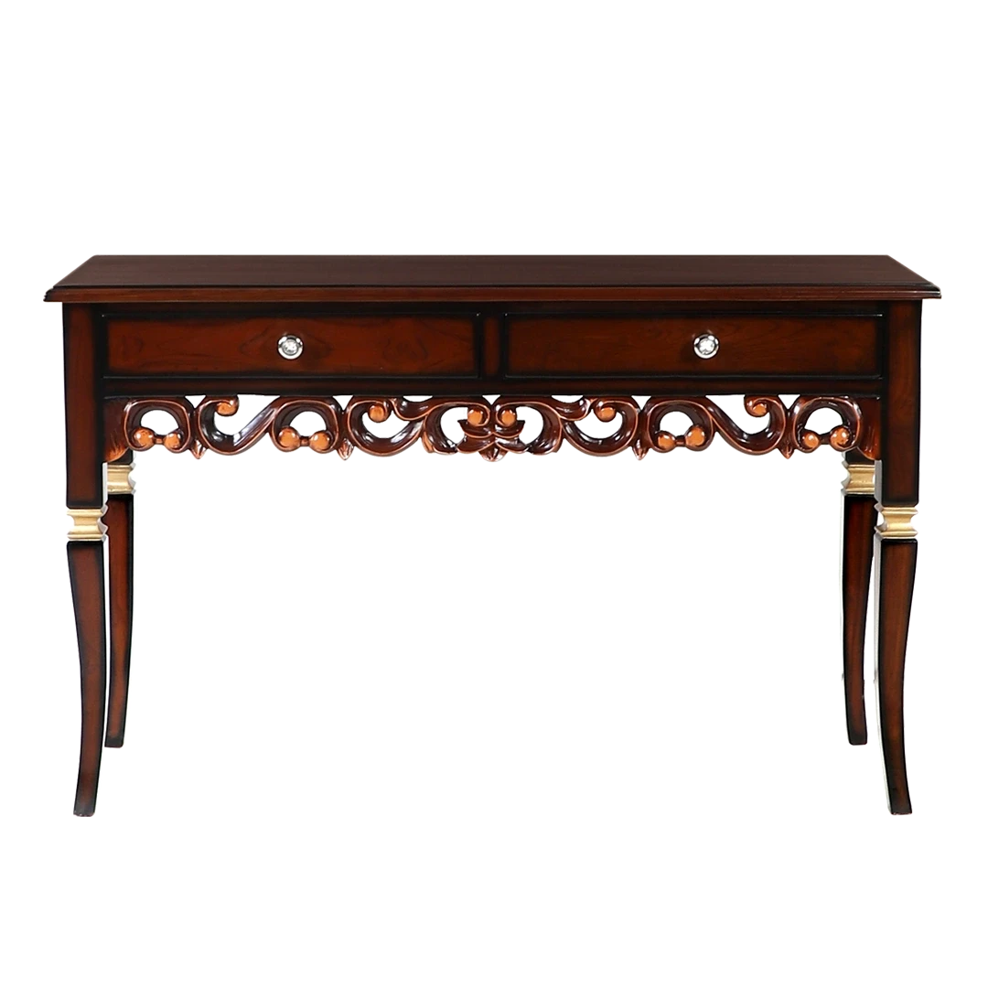 Dignify Solid Wood Console Table in Brown Gold front view