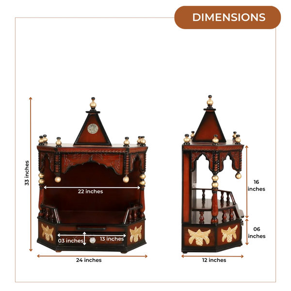 Dimensions of Anugrah Wall Mount Pooja Mandir without Door (Brown Gold)