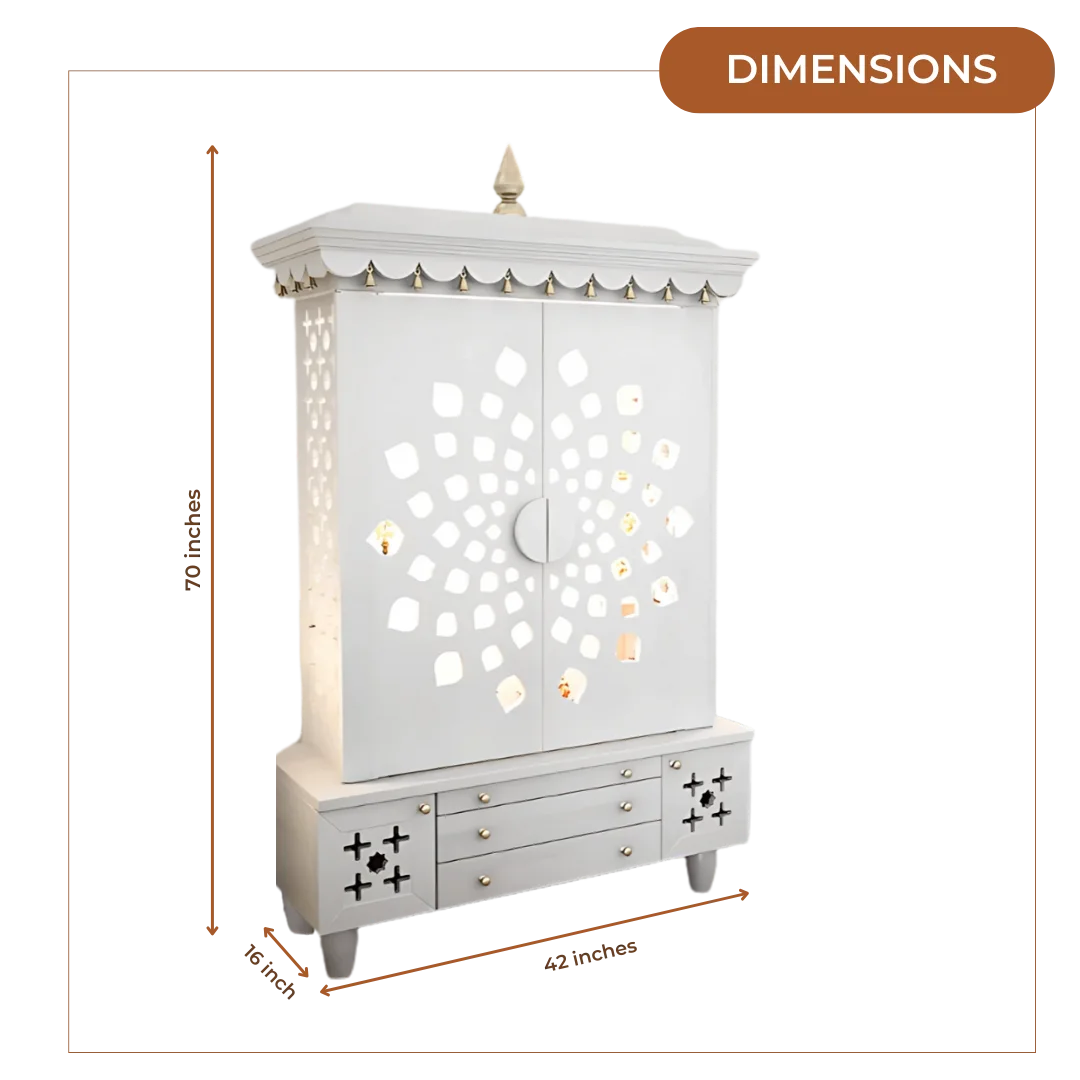 Dimensions of Anviksha Teak Wood Pooja Mandap With Door(White)
