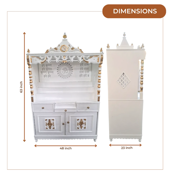 Dimensions of Bhaktisthal Teak Wood Mandap (White)