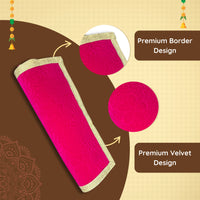 Dimensions of Pink Velvet Pooja Aasan with Golden Border fold view