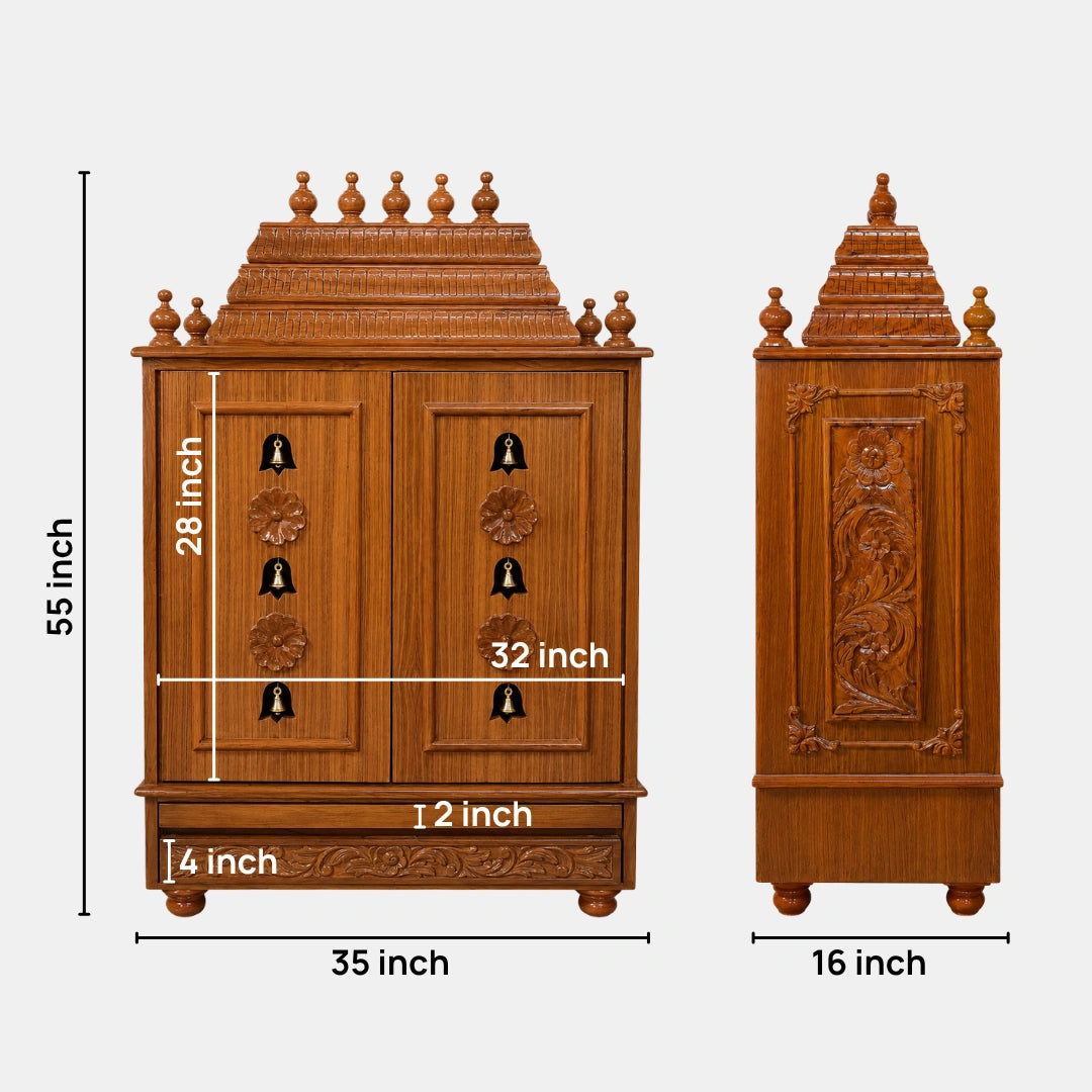 Dimensions of Smaran Teak Wood Pooja Mandir With Doors (Teak)