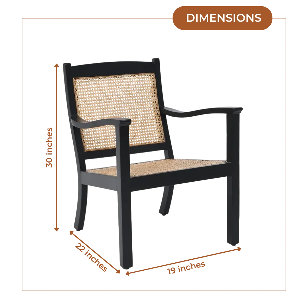 Dimensions of Terra Teak Wood Cane Chair (Black)
