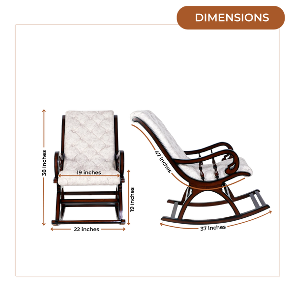Dimensions of Touffy Fabric Upholstered Teak Wood Rocking Chair (Mahogany Beige)
