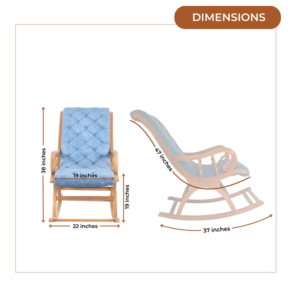 Dimensions of Touffy Fabric Upholstered Teak Wood Rocking Chair (Teak Blue)