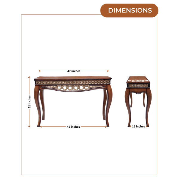 Dimensions of Vortex Solid Wood Console Table Teak Gold