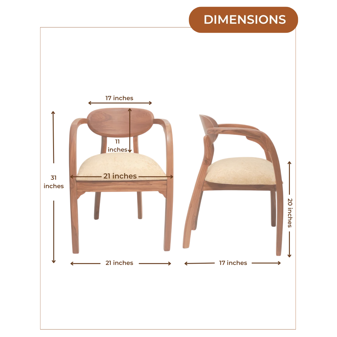 Dimensions Image of Abetos Teak Wood Arm Chairs (Teak Beige)