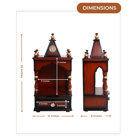 Dimensions Image of Satvika Wall Mount Pooja Mandir without Door (Brown Gold)