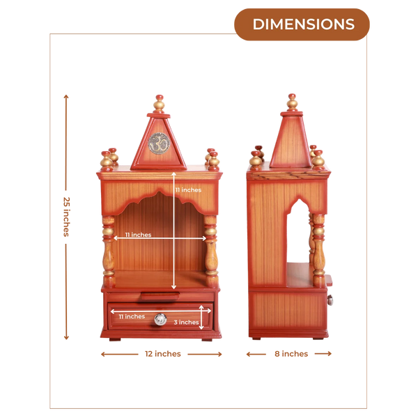 Dimensions Image of Satvika Wall Mount Pooja Mandir without Door (Teak Gold)