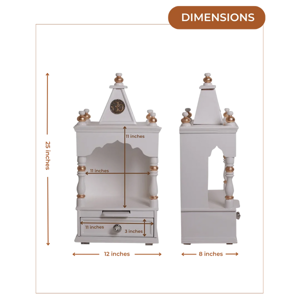 Dimensions Image of Sphatika Wall Mount Pooja Mandir without Door (White Gold)