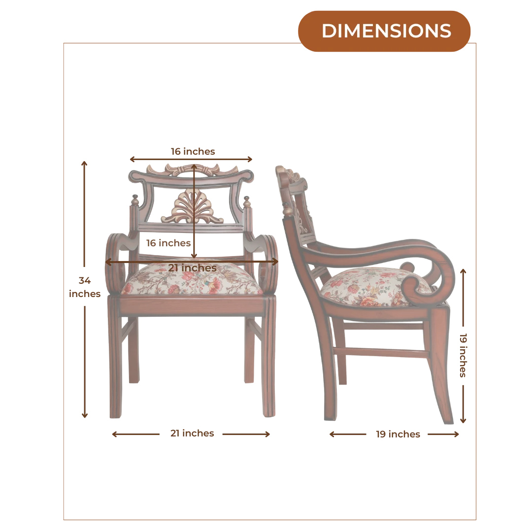 Dimensions Image of Zorano Teak Wood Arm Chairs (Brown Beige)