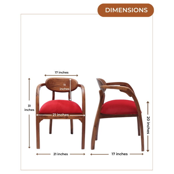 Dimensions of Abetos Teak Wood Arm Chairs (Red)
